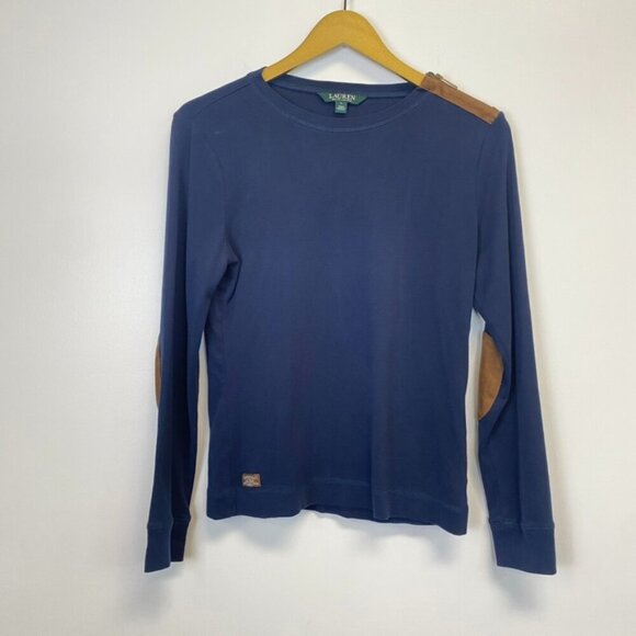 Ralph Lauren Blue Long Sleeve Top with Elbow Pads - Picture 1 of 9